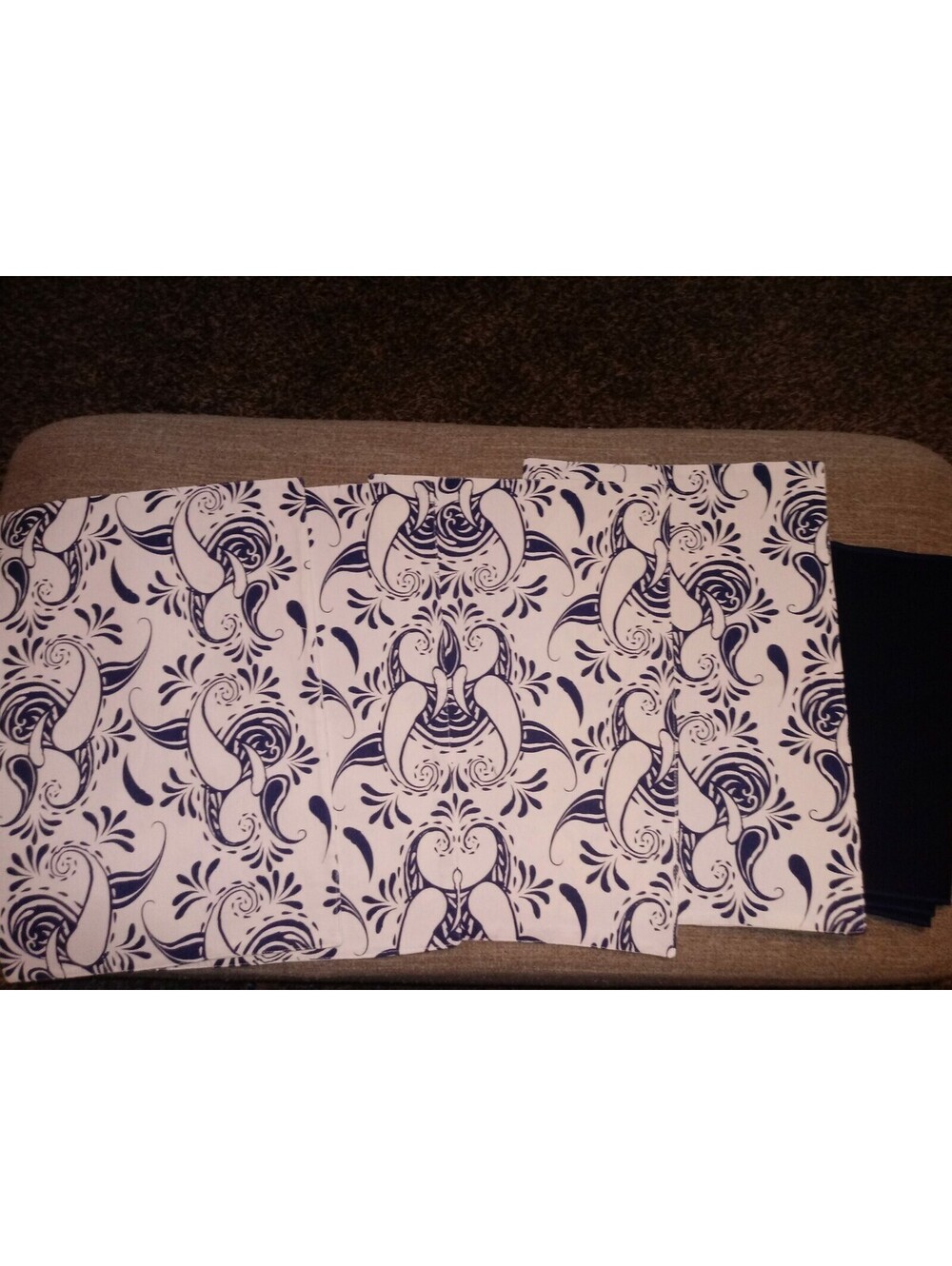 Navy Blue And White Print Placemats With Matching Navy Table Runner